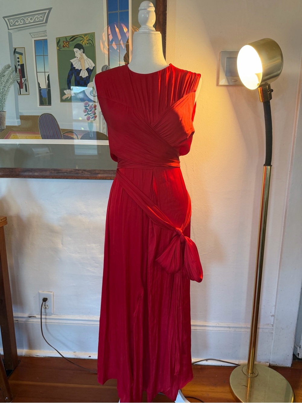Zara Red Sleeveless Draped Maxi Dress